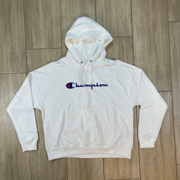 Champion Other - Champion Powerblend Hoodie Men L White Script Logo NWT Athletic Sweatshirt